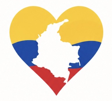 Somos Colombia — corazón con la bandera y el mapa de Colombia